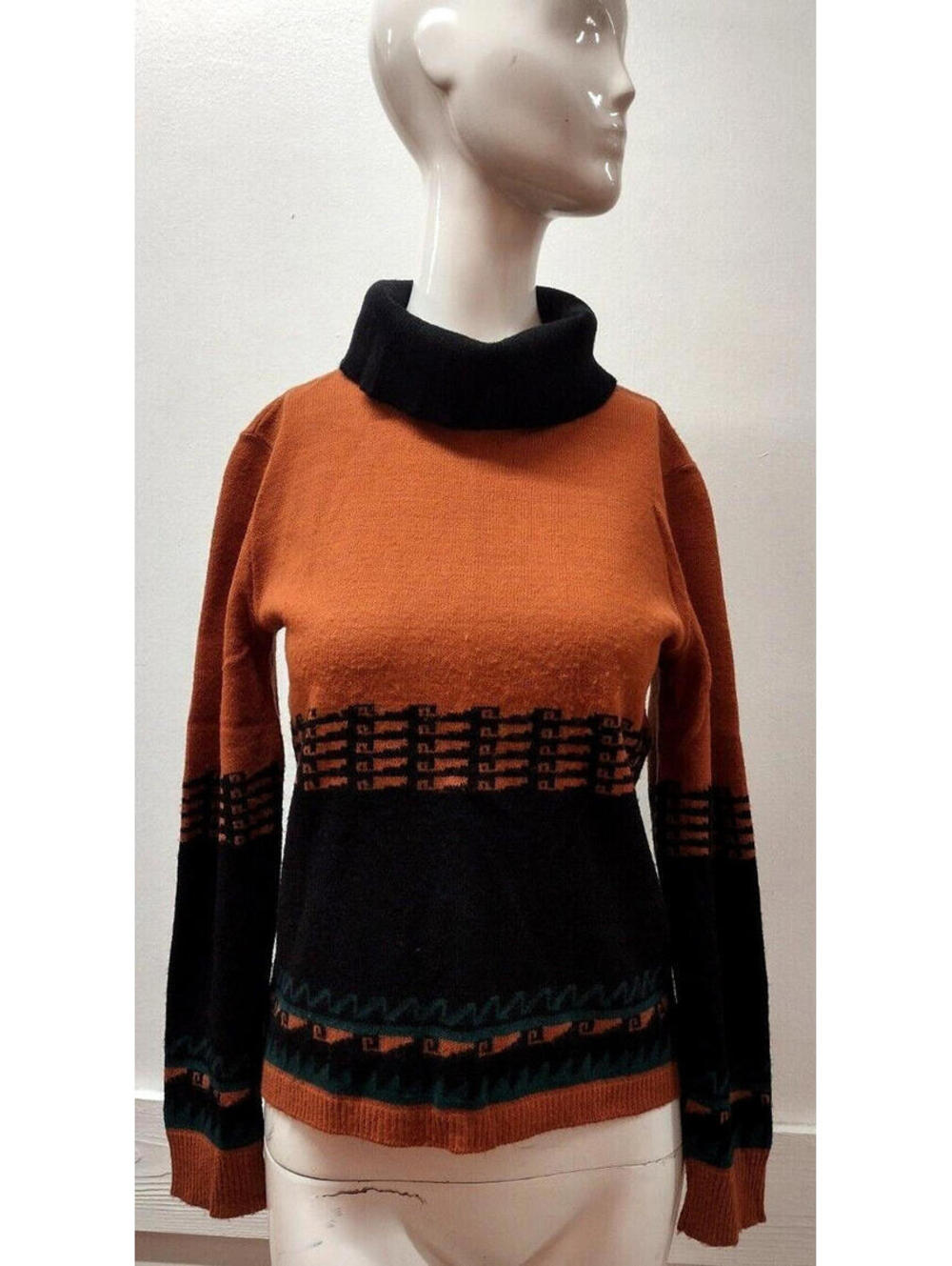 Vintage 1970s Wide Turtleneck Sweater Light Pumpkin Mexican Colors Petite Small